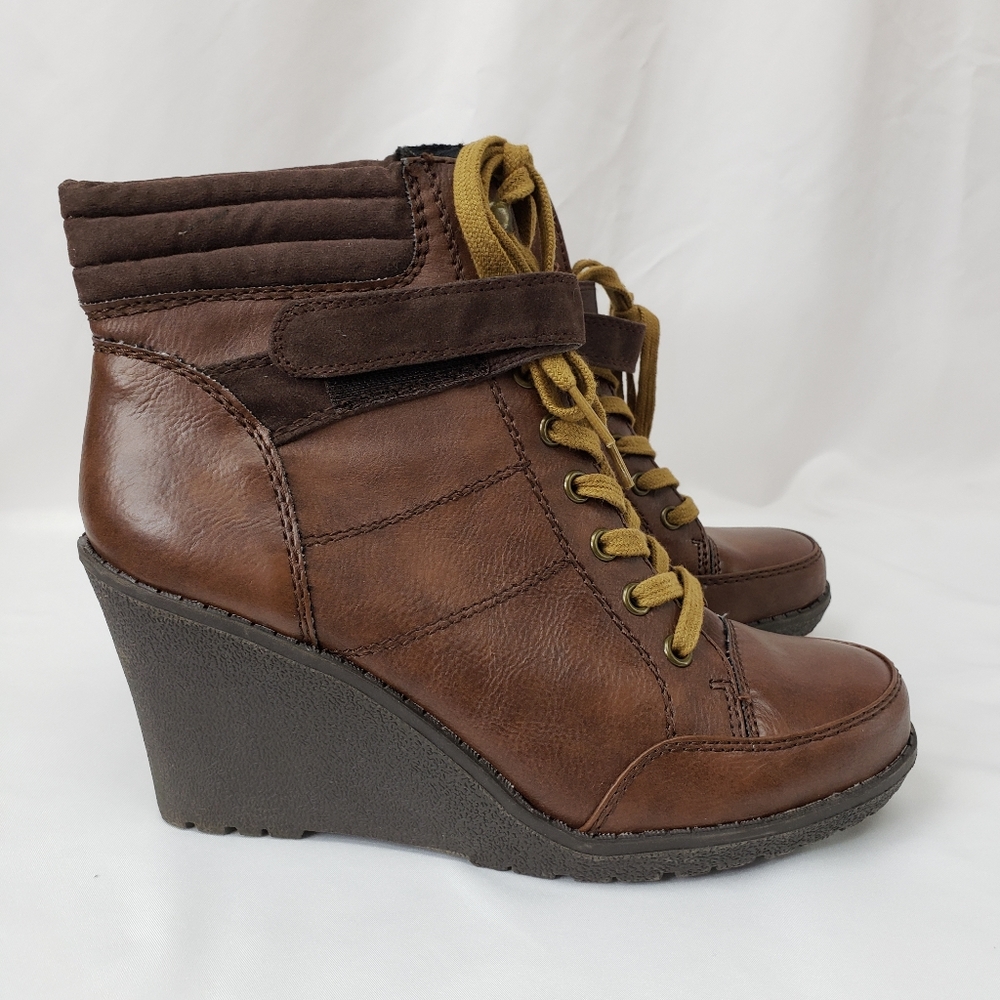 BONGO Lace Up Brown Wedge Booties - Picture 13 of 13
